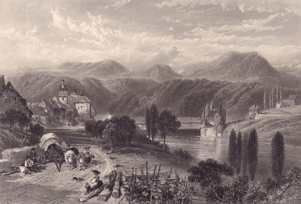 EGLISAU. View of the town & Rhine. Steel engraving. Switzerland 1875 old print